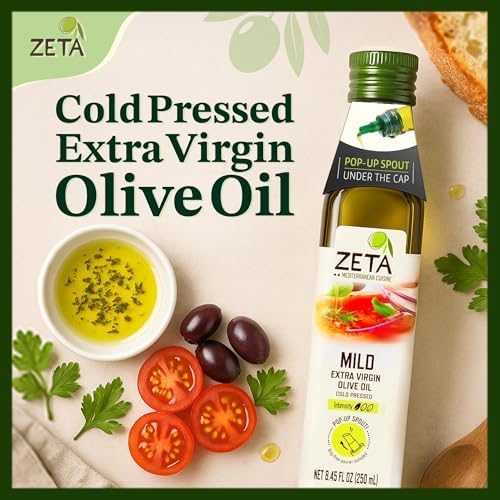 Zeta Extra Virgin Olive Oil, 8.5 fl oz | Premium Glass Bottle with Pop-Up Spout | Cold-Pressed | Product of Spain | Ideal for Baking, Cooking, Grilling, Roasting, Pasta & Salads