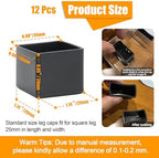 12PCS Square Rubber Furniture Leg Caps 1 Inch x 1 Inch Square Chair Leg Caps Covers Black Furniture Foot Table Chair Leg End Cap, Anti-Slip Chair Leg Floor Protectors, Black