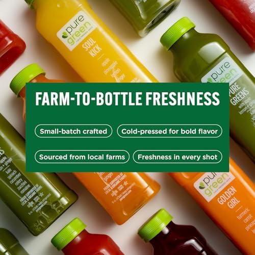 Pure Green Cold Pressed Juice - Pure Greens Apple - Fresh Functional Blend with Apple, Greens, Cucumber, Celery - Natural, Gluten Free, Non-GMO, No Artificial Colors or Flavors - Made from Real Fruits & Veggies - 16oz (12 Pack)