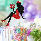 27 Red & Black Sitting Girl Silhouette Cake Topper Decorations with Glamour for Lady 27 Birthday Theme Queen Sexy Party Decor Supplies