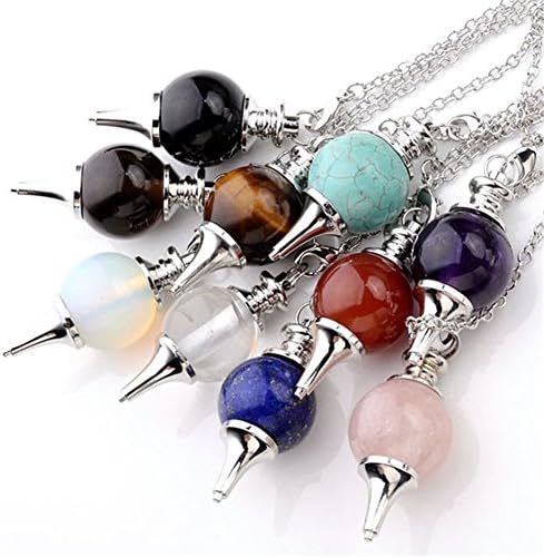 Jovivi 10pcs Beautiful Crystal Pendulums Dowsing Chakra Pendant With Chain,Natural Amethyst Rose Quartz Tiger Eye Obsidian Lapis Lazuli Turquoise Gemstone Reiki Pendant Pendulum