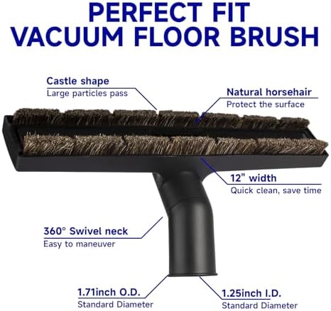12" Universal Vacuum Floor Brush Attachment 360° Swivel Head Floor Brush Tool 1.71 inch Vacuum attachments Horse Hair Brush,Vacuum Hardwood Floor Attachment
