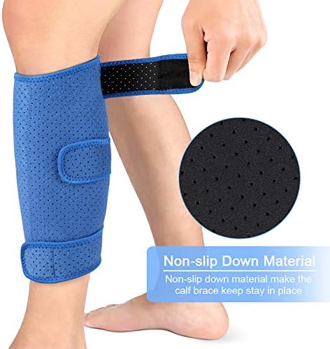 Calf Brace, Shin Splint Support Lower Leg Compression Wrap with Adjustable Three Anti-Slip Strap Support for Pulled Calf Muscle Pain Strain Injury, Sprain and Swelling, Fits Men and Women (Blue)