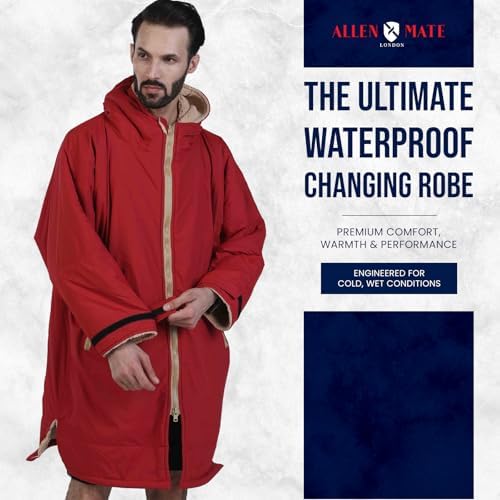 ALLEN & MATE Swim Parka Waterproof Quick Dry Oversized Hooded Changing Robe 2 Way Zipper Surf Beach Swim Jacket Men & Women