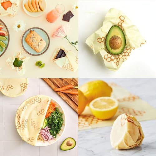 Bee's Wrap Beeswax Wraps for Food - 3 Pack of Assorted Beeswax Wraps - Small, Medium & Large Wrap - Plastic Free Made in USA Reusable Natural Food Wrap - Honeycomb Print