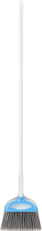 Amazon Basics Dustpan Broom Set with Adjustable Long Handle, Easy to Assemble, Blue and White