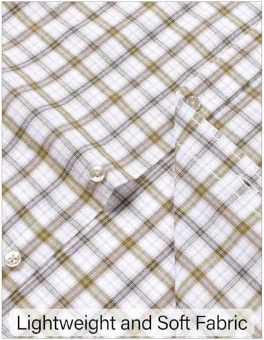 LucMatton Men's Lightweight Gingham Dress Shirt Casual Business Slim Fit Long Sleeve Button Down Shirts with Pocket