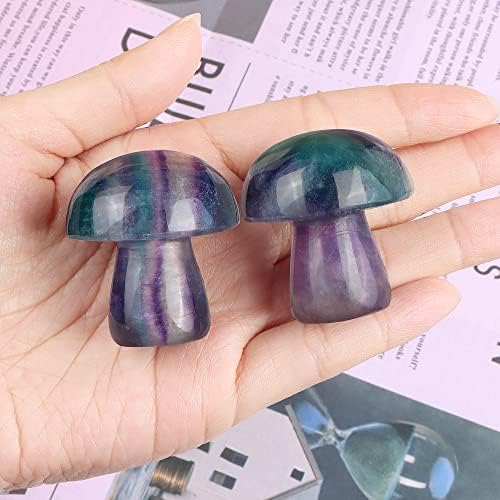 Mini Mushrooms Crystal Mushroom Sculpture Decor Gifts Cute Home Decor Living Room Decorations Fairy Garden Accessories 2Pcs 1.7" Rainbow Fluorite