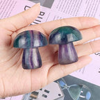 Mini Mushrooms Crystal Mushroom Sculpture Decor Gifts Cute Home Decor Living Room Decorations Fairy Garden Accessories 2Pcs 1.7" Rainbow Fluorite