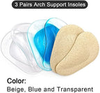 Dr. Foot's Arch Support Shoe Insoles for Flat Feet, Gel Arch Inserts for Plantar Fasciitis, Adhesive Arch Pad for Relieve Pressure and Feet Pain- 3 Pairs (Beige+Blue+ Clear, 3 Count (Pack of 1))