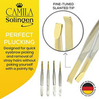 CS29 3 1/2" Gold Tipped, Surgical Grade, German Carbon Steel Tweezers (Slanted) - Flawless Eyebrow and Facial Hair Shaping and Removal for Men/Women