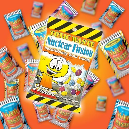 TOXIC WASTE - Nuclear Fusion Hazardously Sour Candy - Raspberry-Lemon, Pineapple-Passionfruit, Grape-Strawberry, Banana-Blueberry, & Orange-Apple Flavors - 1 lb. Bag