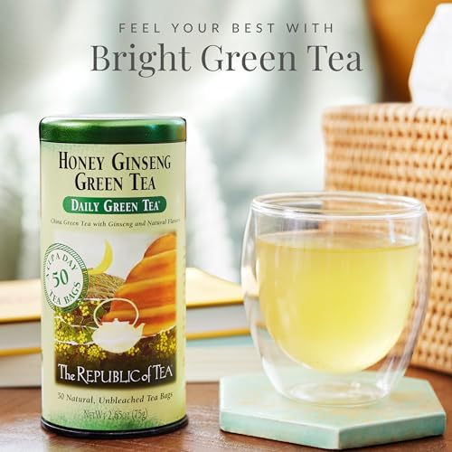 The Republic of Tea - Honey Ginseng Green Tea, 50 Tea Bags, Tin | Flavored Gourmet Tea | Caffeinated