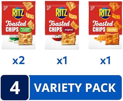 RITZ Toasted Chips Variety Pack, Cheddar, Sour Cream and Onion, and Original Crackers, Party Snacks, Bulk Snacks, 4 Bags