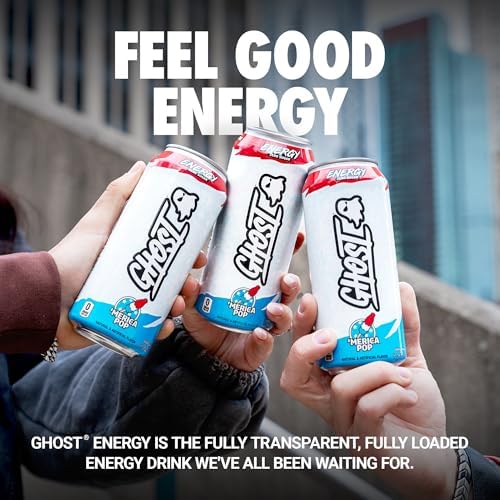 GHOST Energy Drink - 12-Pack, 'Merica Pop, 16oz Cans - Energy & Focus & No Artificial Colors - 200mg of Natural Caffeine, L-Carnitine & Taurine - Gluten-Free & Vegan