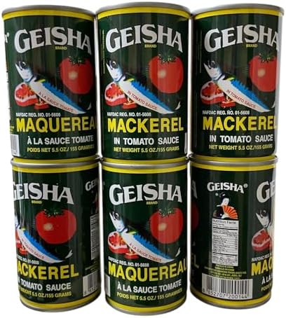 GEISHA Mackerel in Tomato Sauce, Premium Fish, 5.5 oz/155g Cans, Pack of 6