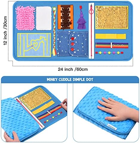 Fidget Blanket, Dementia Activities for Seniors, Alzheimer's Products, Aids in Therapy of Person with Autism, Alzheimers and Dementia. (12 x 24 in)