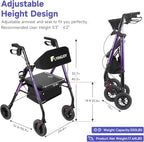 Lightweight Rollator Walker with Seat & Backrest - Foldable Mobility Aid for Seniors, 8" Large Airless Tires, Adjustable Height, Brake,Storage Bag,300 lbs Capacity, 4 Wheel Rolling Walkers for Adults