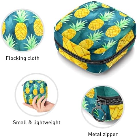 Period Bag,Sanitary Napkin Storage Bag,Floral Gold Fruit Pineapple,Tampon Holder for Purse