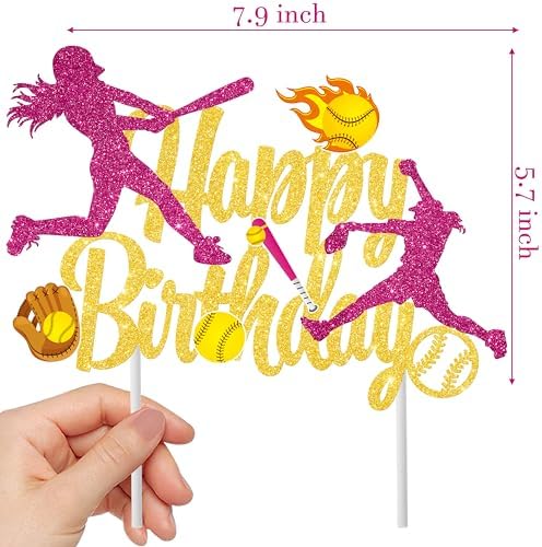 Softball Happy Birthday Cake Topper Softball Birthday Party Decoration Softball Party Cake Pick for Softball Palyer Birthday Party Sport Baby Shower Supplies