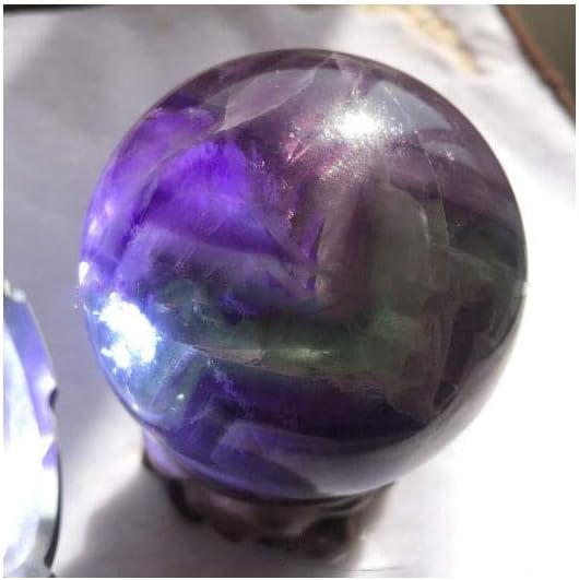 Natural Colored Fluorite Healing Quartz Crystal Sphere Gemstone Ball with Stand, Natural Sculpture Figurine 50mm/1.96 inch