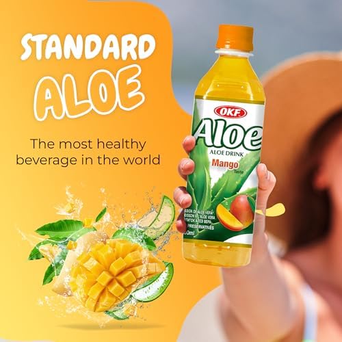 OKF Aloe Vera Drink Juice with Pure Aloe Pulp, Variety, 16.9 oz. (Mango, Pack of 20), Plant Based Drink, Korean drinks