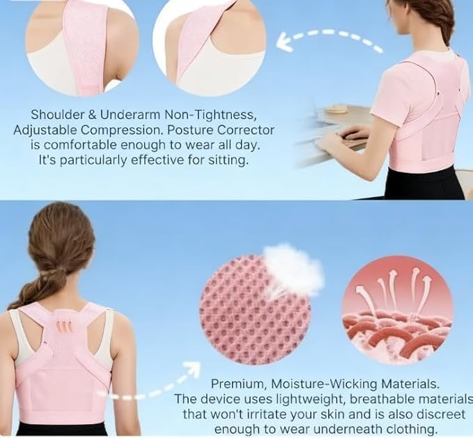 Posture Corrector for Women and Men Upgraded Back Brace, Adjustable Back Support for Upper and Lower Back Pain Relief, Shoulder Straightener for Hunchback (Pink, Large)