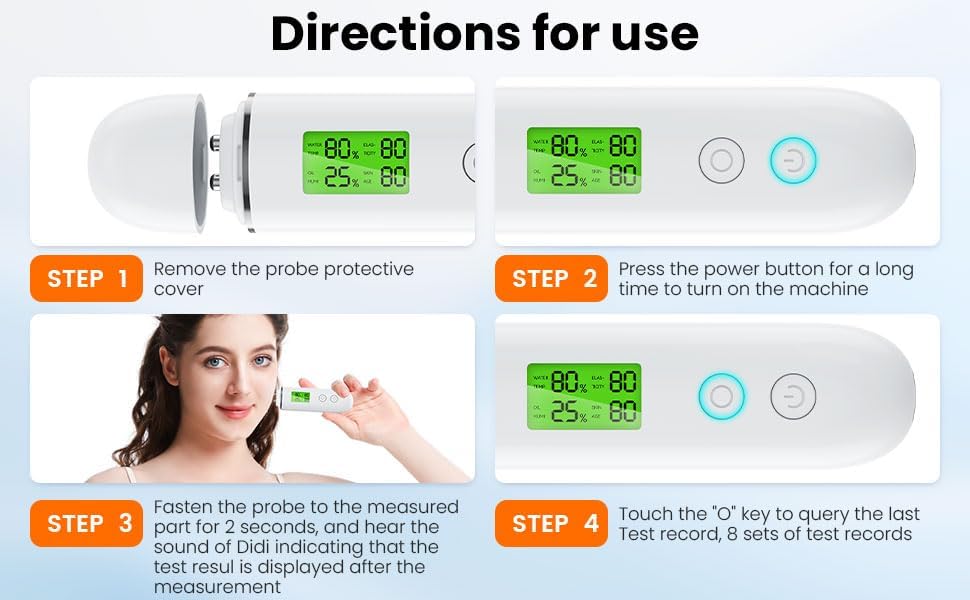 Professional Skin Moisture Tester, Digital Facial Oil Detector, High Precision Skin Hydration Analysis Meter, Hydration monitor,Portable Skin Analyzer with LCD Display & Fluorescent Agent Detection