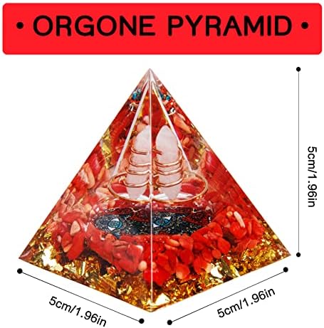 DRTMLY Orgonite Crystal Pyramid, Small Healing Pyramid for Stress Relief, Good Luck & Wealth (Red Coral)