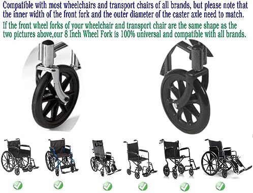 8 Inch Steel Wheel Fork Universal Front Fork Replacement Parts for Wheelchairs and Transport Chair,STDS3J4533, with nut (1Pr,Black)
