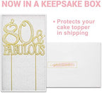 80 Cake Topper - Premium Gold Metal - 80 and Fabulous - 80th Birthday Party Sparkly Rhinestone Decoration Makes a Great Centerpiece - Now Protected in a Box