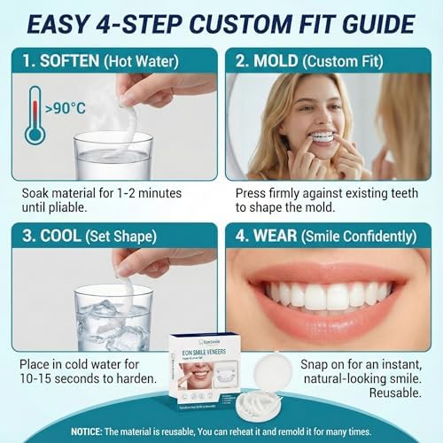 Snap-On Veneers for Teeth – Natural White False Tooth Cover for Missing or Stained Smiles, Adjustable Temporary Cosmetic Dental Veneers, Upper & Lower Set