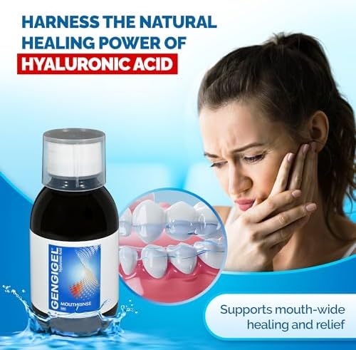 Gengigel Hyaluronic Acid Mouthrinse (150 ml), Oral Care Solution for Gum Health, Reduces Discomfort & Promotes Healing, No Alcohol or SLS, Vegan & Kosher