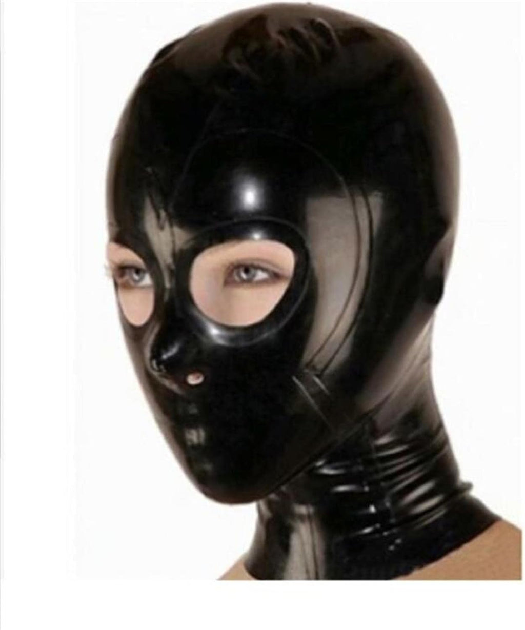 Latex Head Cover,Sexy Black latex Hood Facemask Rubber HeadMask Party Decorate Mask for Cosplay Clubwear