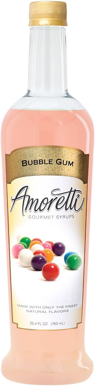 Amoretti - Bubble Gum Gourmet Syrup 750 ml, Flavor Coffees, Teas, Cocktails, & other Beverages, and Drizzle on Desserts, Gluten Free, GMO/GEO Free, Preservative Free, 94 Servings Per Bottle