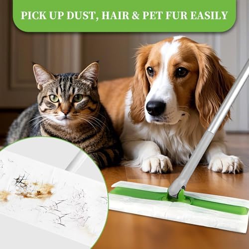 RAINFLOW 100 Count Dry Sweeping Cloths - Disposable Mop Pads Refills Compatible with 10-12 inch for Thin Mops for Floor Cleaning Dust and Hair(11.4 x 7.8 Inch)