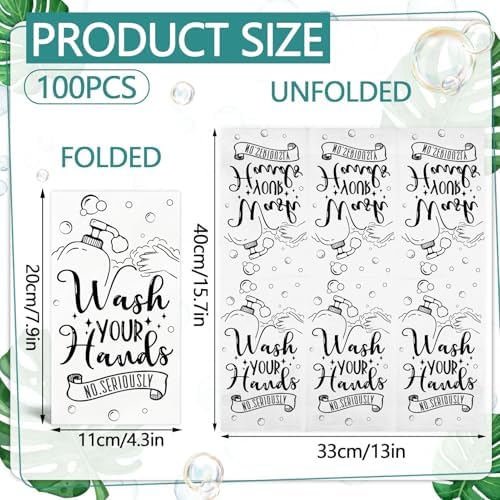 100 Pcs Disposable Hand Towels for Bathroom Paper Towels for Guests 3 Ply Wash Your Hands Bathroom Etiquette Guest Napkins for Powder Room Wedding Birthday Holiday Anniversary, Black White