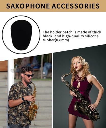 64Pcs 0.8mm Thick Saxophone and Clarinet Mouthpiece Cushion - Alto/Tenor Sax Mouthpiece Patches Pads Cushions - Oval Rubber Strong Adhesive for Beginners Musicians - Black