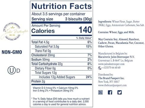 Jules Destrooper Butter Crisps - Caramelized Waffle Cookies, Certified Kosher Dairy, Non-GMO, Authentic Biscuits Made in Belgium - 3.5 Oz, Pack of 4