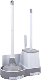 GENERIC Toilet Brush and Plunger Set, Integrated Storage 3-in-1 Toilet Brush and Plunger Combo with Gap Cleaning Brush, Bathroom Multi-Purpose Cleaning Set (White Gray)