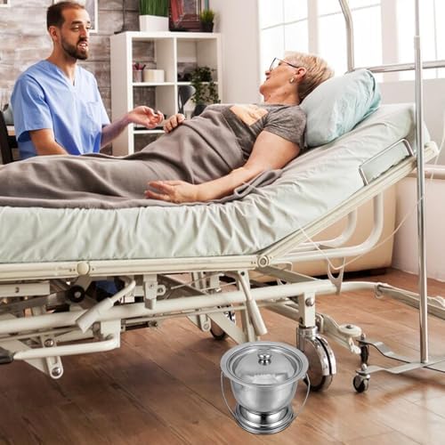 Hemoton Stainless Steel Urinal Pot with Lid 9.84 Inch Covered Night Urinal Portable Bedpan for Adults Children Elderly Pregnant Women Home Travel Use