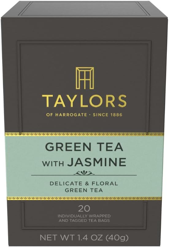 Taylors of Harrogate Green Tea with Jasmine, Individually Wrapped Bags, 20 Count (Pack of 1), Delicate, Floral & Sweet, Caffeinated, Enjoy Hot or Iced, 20 Teabags