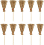 5Pcs Miniature Brooms with Straw Broomsticks - 1:12 Scale Dollhouse Accessories for Halloween Party Decor, Handmade Style Witch Broomstick Cosplay Props and Mini Furniture Display