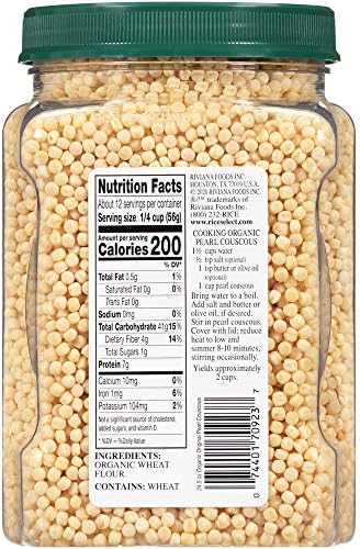 RiceSelect Organic Pearl Couscous, Israeli Couscous, Non-GMO, 24.5 oz (Pack of 4 Jars)
