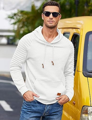 COOFANDY Mens Hoodies Pullover Casaul Long Sleeve Drawstring Waffle Knit Hooded Sweatshirt with Kanga Pocket