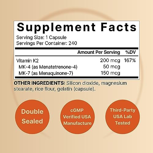 NatureBell Vitamin K2-240 Capsules - 200mcg Double Strength MK-7 & MK-4 Complex - Heart, Bone & Immune Health Support* - Complete K Vitamins Formula