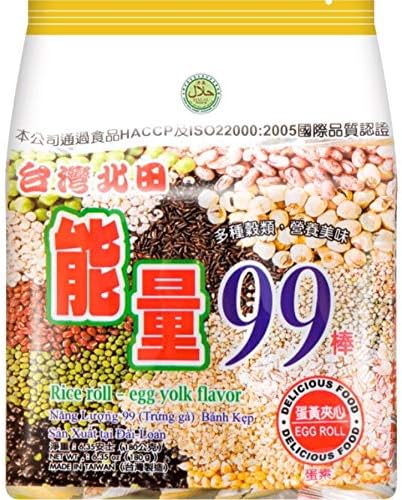 能量99 All natural Pei Tien Energy 99 rice cake roll 6.35oz (Egg Yolk Flavor, 4 Packs)