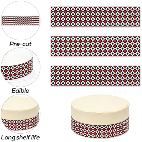 3pcs Casino Theme Edible Cake Border Strips, 28x6.2cm/11x2.44in Pre-cut Glutinous Rice Paper with Las Vegas Poker Pattern Cake Images Wrap Decorations for Party