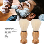 2 Pack Men Shaving Brush, Durable Synthetic Beard Brush with Wood Handle, Fast Lather Beard Foam Brush for Face Grooming, Skin Friendly Beard Care Shaving Cream Brush for Home Salon