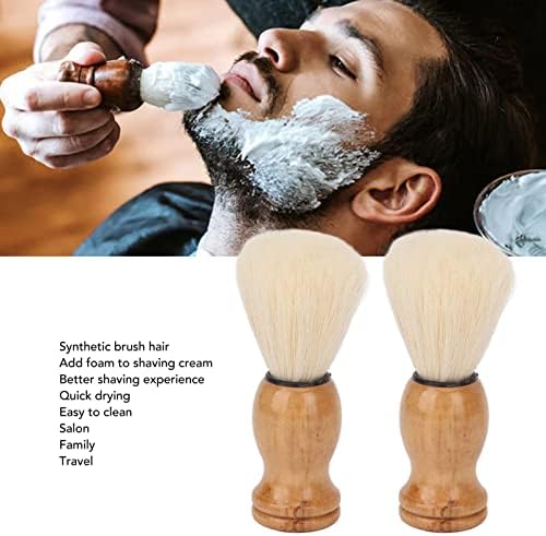2 Pack Men Shaving Brush, Durable Synthetic Beard Brush with Wood Handle, Fast Lather Beard Foam Brush for Face Grooming, Skin Friendly Beard Care Shaving Cream Brush for Home Salon